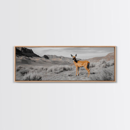 Desert Deer, Southwest Wall Art, Wildlife Painting, Rustic Wall Art, Nature Decor, Extra Wide Art, Horizontal Wall Art, Framed Canvas Print