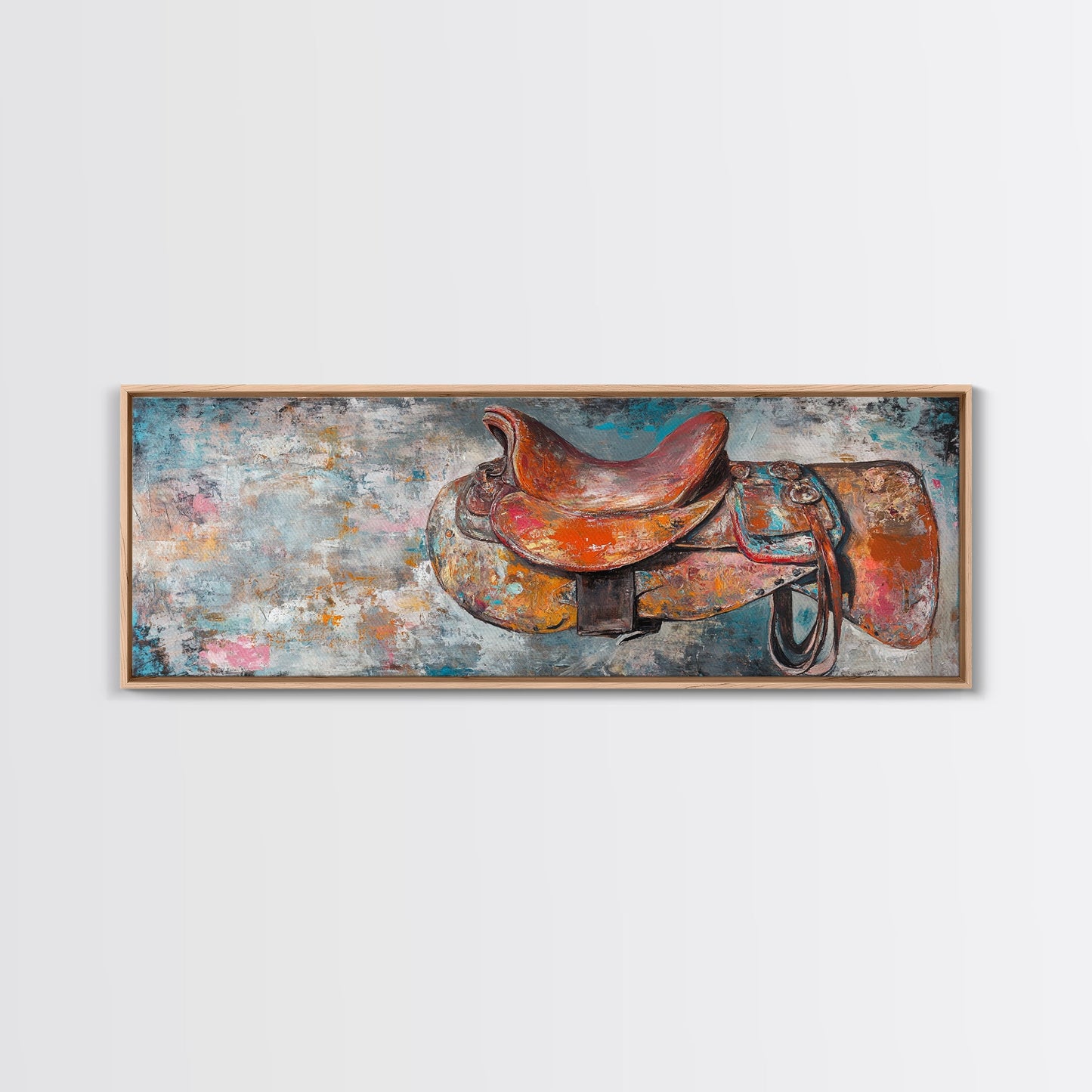 Abstract Saddle, horse wall art, abstract art, rustic decor, extra wide art, framed canvas print, above sofa art, living room decor