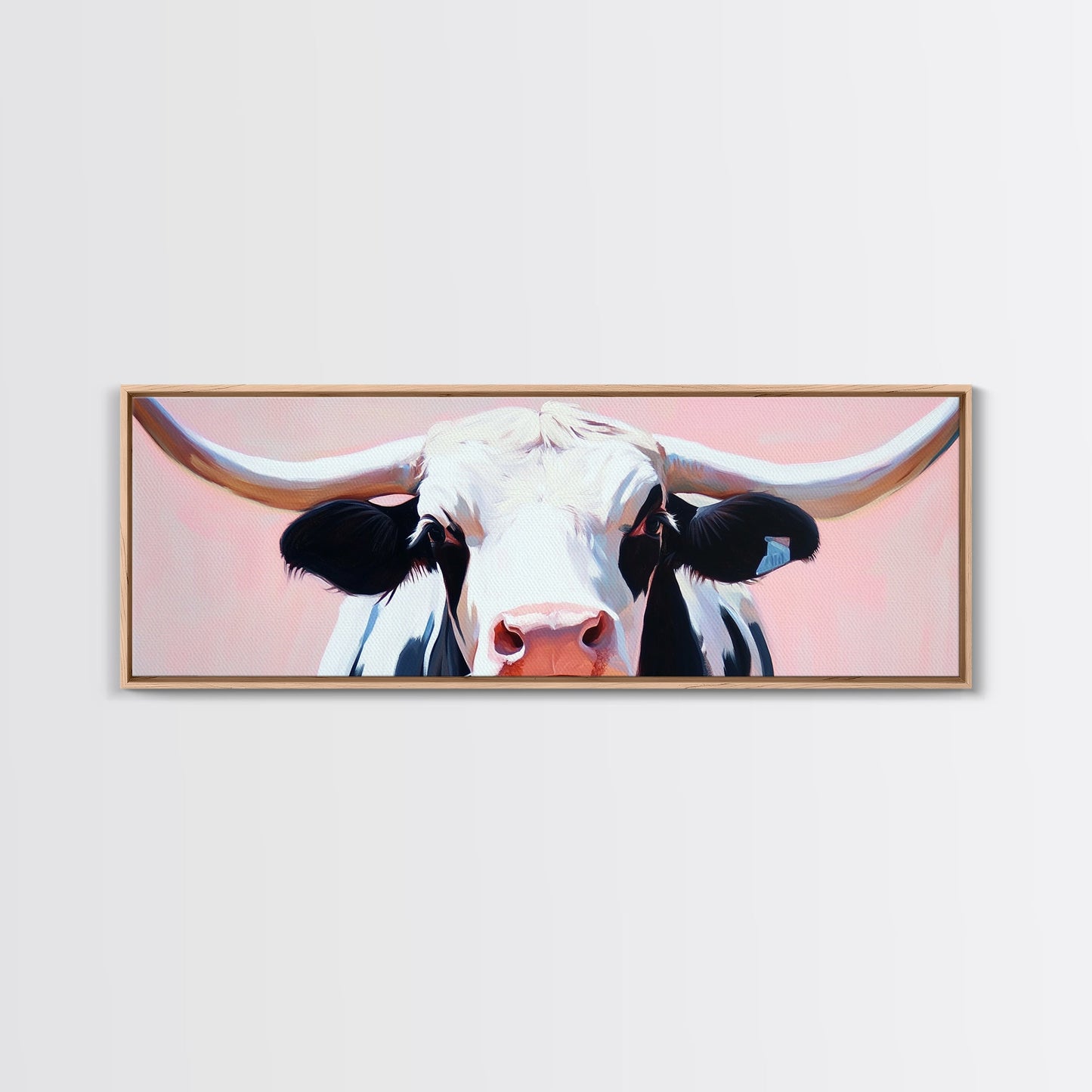 Black and White Cow Art, Light Pink Wall Art, Southwest Wall Art, Coastal Cowgirl Wall Art, Framed Canvas Print, Rustic Decor