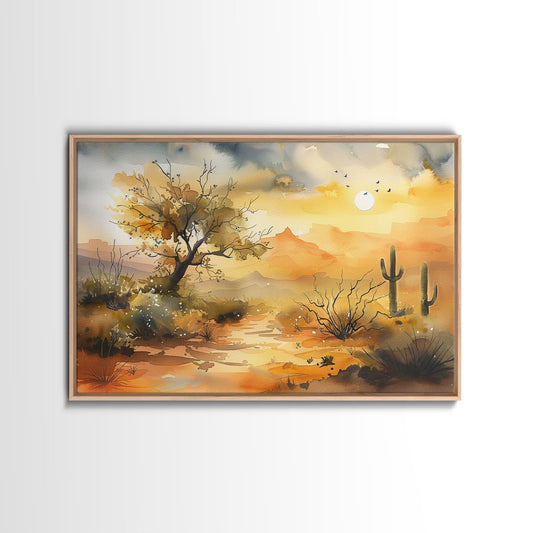 Desert Landscape Watercolor Painting, Wood Framed Canvas Print, Utah Desert Painting, Metal Print, Farmhouse Decor
