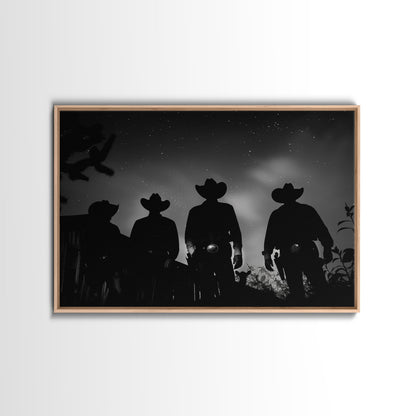 Premium Framed Canvas, Black and White Cowboy Photography Print, Western Decor, Wild West Art, Farmhouse Wall Art, Minimalist Framed Art