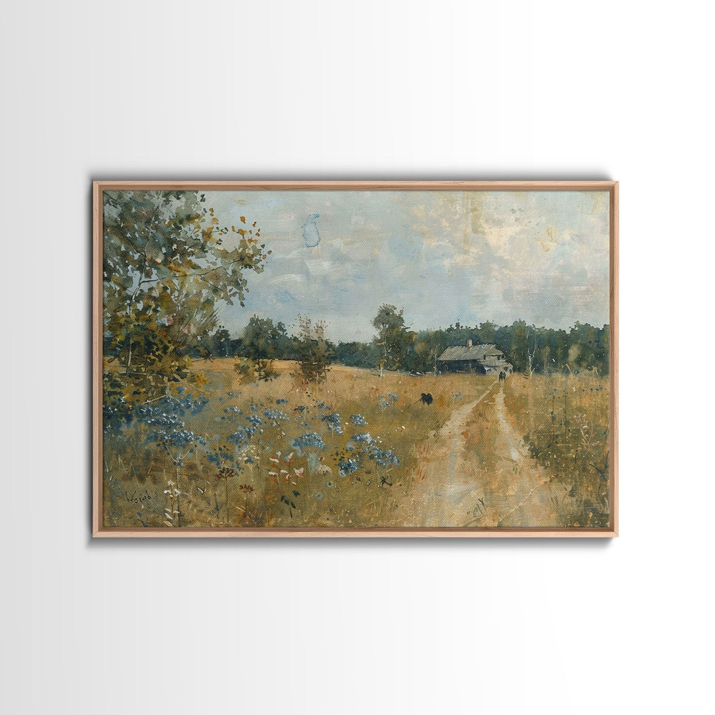 Blue Bonnets and Country Roads, Texas Art, Framed Canvas Print, Wood Frame Art, Metal Art, Metal Wall Art, Primitive Home Decor