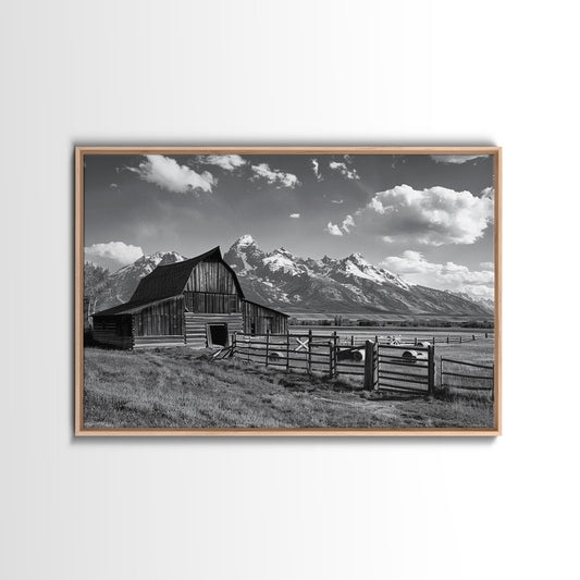 Black and White Photo Print Of An Old Barn In The Mountains, Framed Canvas Print or Metal Art, Western Decor, Colorado Mountains Wall Art