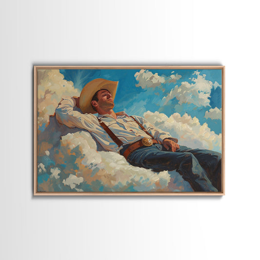 Cowboy In The Clouds | Framed Canvas Print or Metal Art | Wild West Decor | Cottagecore | Southwestern Art Home Decor, Farmhouse Western Art