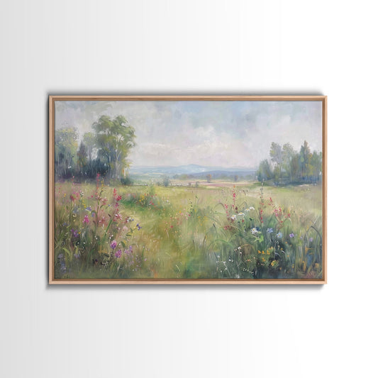 Cottagecore Wildflowers Farmhouse Print, Framed Wall Art, Wood Frame Art, Metal Print, Wall Art, Landscape Painting, Country Decor