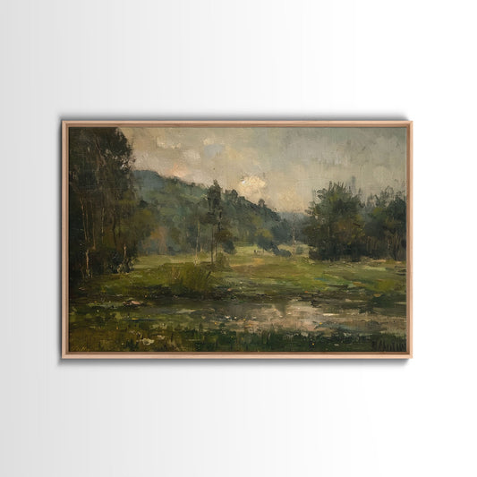 Slightly Scorched Vintage Farmhouse / Countryside Landscape Art Print | Moody Painting | Wall Art | Large Print | Minimalist Decor