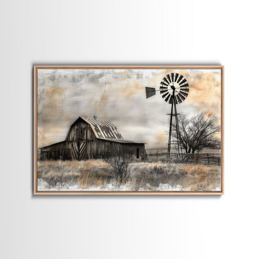 Farmhouse Barn Wall Art Canvas Print Painting Metal Art Vintage Decor Country Art Wood Frame Art Rustic Primitive Art Old Barn Painting