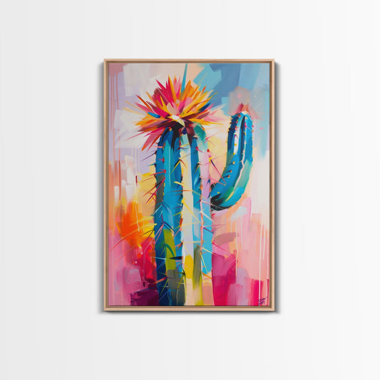 Colorful Cactus Framed Canvas Print - Vibrant Succulent Wall Art, Living Room Decor, Modern Artwork Unique Desert Art for Bedroom and Office