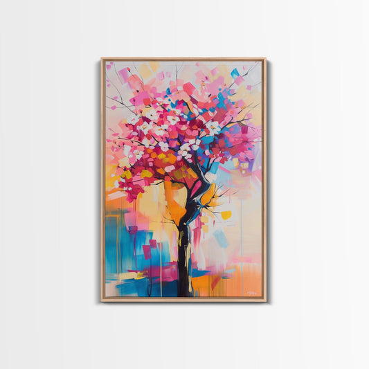 Colorful Blossom Tree Framed Canvas Print - Nature Wall Art, Living Room Decor, Modern Artwork, Unique Floral Art for Bedroom and Office