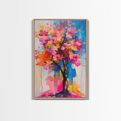 Blossom Tree in Bloom Framed Canvas Print - Nature Wall Art, Living Room Decor, Modern Artwork, Unique Floral Art for Bedroom and Office