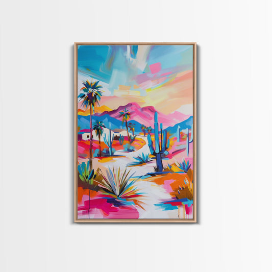 Colorful Desert Pathway Art - Framed Canvas Print, Southwestern Decor, Vibrant Living Room Wall Art, Modern Desert Landscape