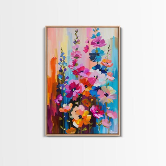 Abstract Floral Burst Framed Canvas Print - Colorful Flower Wall Art, Vibrant Living Room Decor, Modern Bedroom Art, Unique Home Art
