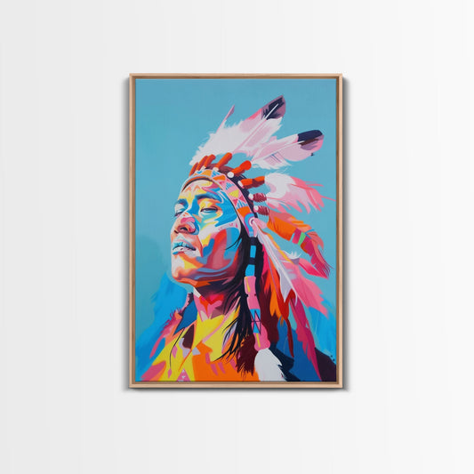 Bold Native American Headdress Framed Canvas Print - Striking Wall Art, Living Room Decor, Colorful Tribal Art for Home Decoration
