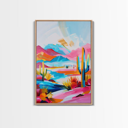 Colorful Mission Style Church Illustration - Framed Canvas Print, Vibrant Church Art, Living Room Decor, Architectural Wall Art