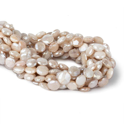 8.5-11mm Mystic Off White Moonstone faceted coins 14 inch