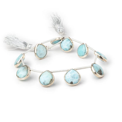 10-11mm Sterling Silver Bezel Larimar Faceted Hearts 6 inch 10 Beads