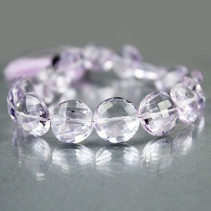 10-12mm Pink Amethyst Faceted Coin Beads 8 inch 19 beads AA Grade
