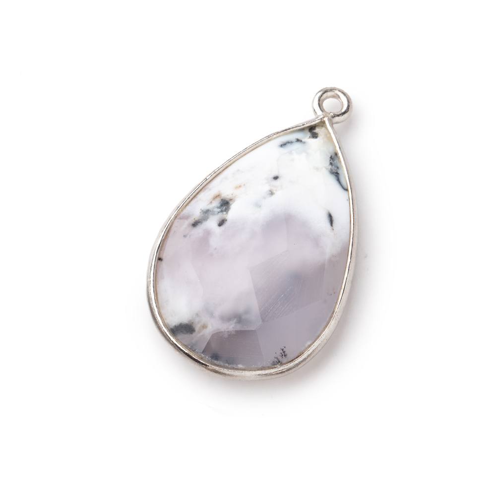26x17mm Silver Bezel Dendritic Opal Faceted Pear Focal Bead Pendant 1 piece