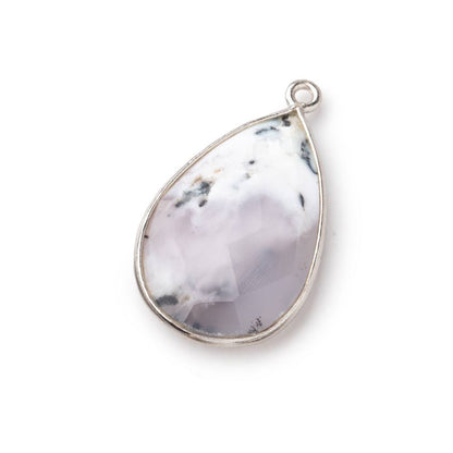 26x17mm Silver Bezel Dendritic Opal Faceted Pear Focal Bead Pendant 1 piece