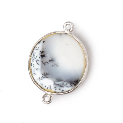 22mm Silver Bezel Dendritic Opal Faceted Coin Focal Bead Connector 1 piece