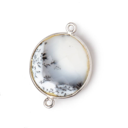 22mm Silver Bezel Dendritic Opal Faceted Coin Focal Bead Connector 1 piece