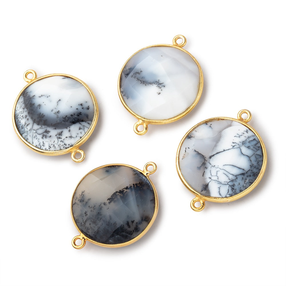 22mm Vermeil Bezeled Dendritic Opal Faceted Coin Focal Bead Connector 1 piece