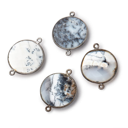 22mm Black Gold Bezel Dendritic Opal Faceted Coin Focal Bead Connector 1 piece