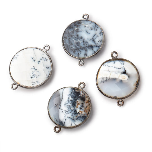 22mm Black Gold Bezel Dendritic Opal Faceted Coin Focal Bead Connector 1 piece