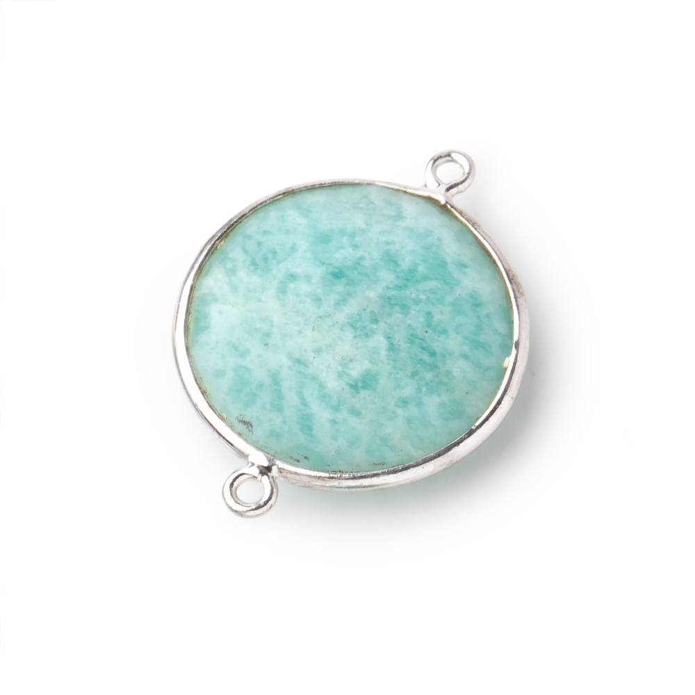22mm Silver Bezeled Amazonite Coin Focal Bead Connector 1 pc