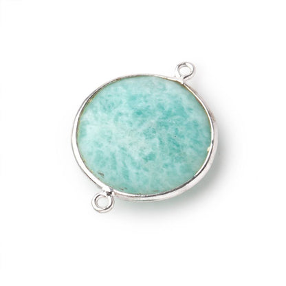 22mm Silver Bezeled Amazonite Coin Focal Bead Connector 1 pc