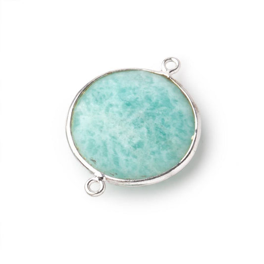22mm Silver Bezeled Amazonite Coin Focal Bead Connector 1 pc