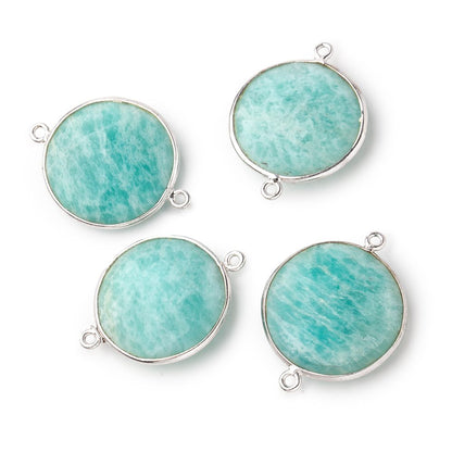 22mm Silver Bezeled Amazonite Coin Focal Bead Connector 1 pc