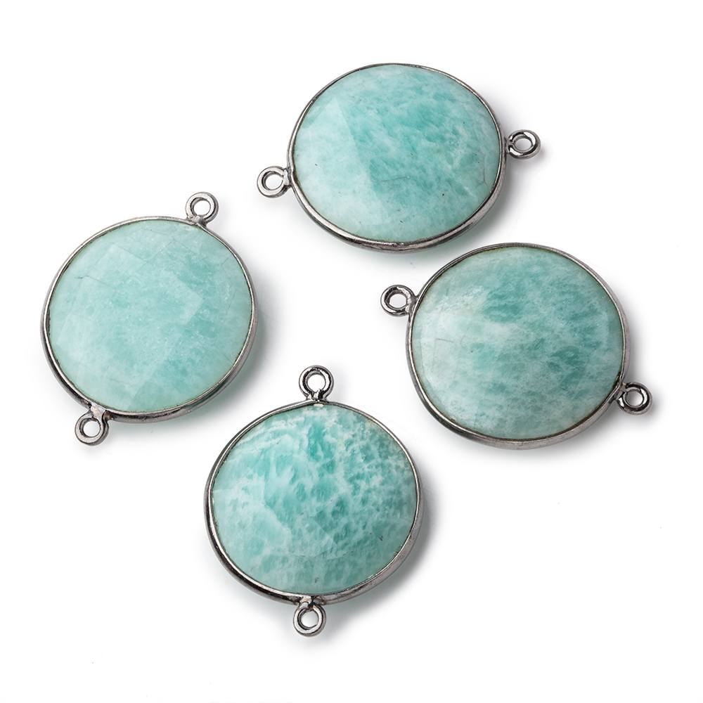 22mm Black Gold Bezeled Amazonite Coin Focal Bead Connector 1 pc