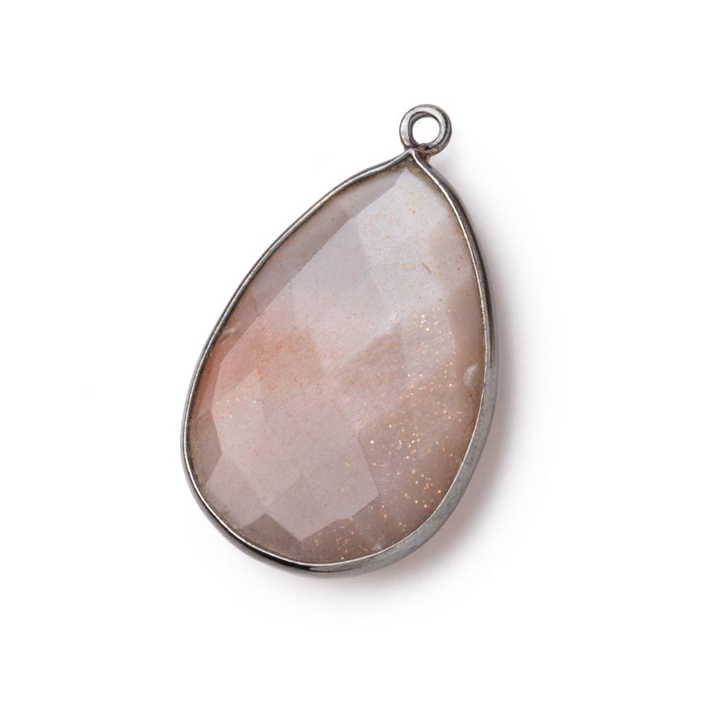 26x17mm Black Gold Bezeled Chocolate Moonstone Pear Focal Pendant 1 pc