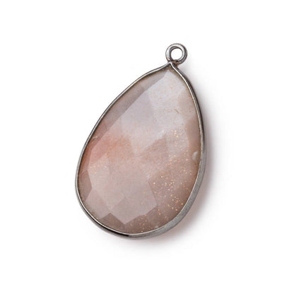 26x17mm Black Gold Bezeled Chocolate Moonstone Pear Focal Pendant 1 pc