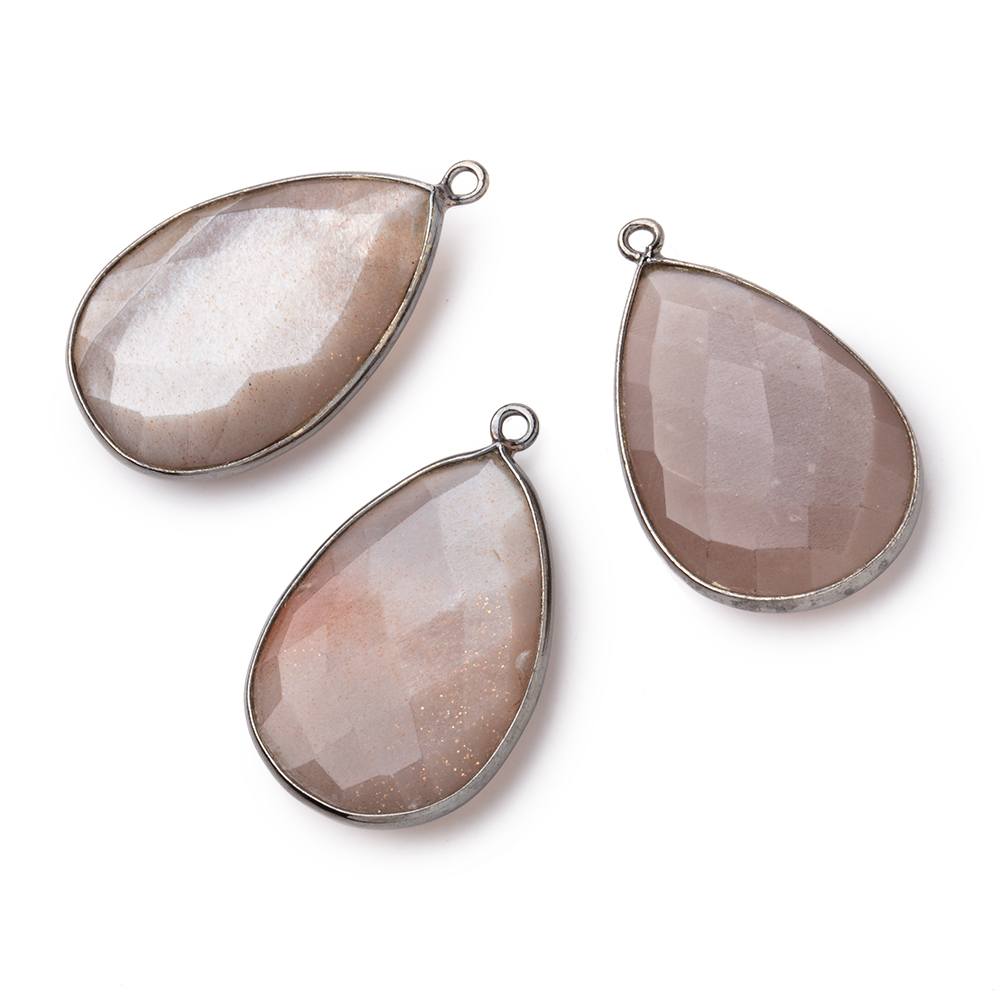 26x17mm Black Gold Bezeled Chocolate Moonstone Pear Focal Pendant 1 pc