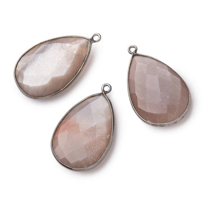 26x17mm Black Gold Bezeled Chocolate Moonstone Pear Focal Pendant 1 pc