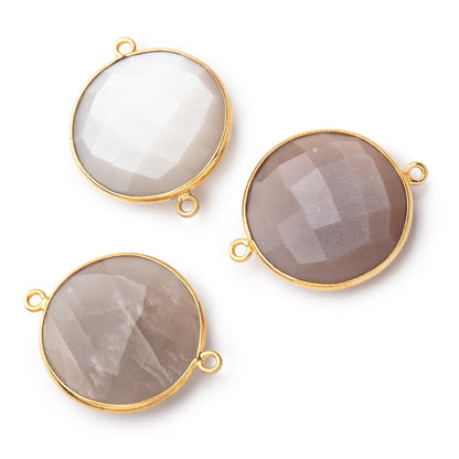 22mm Vermeil Bezeled Chocolate Moonstone Coin Focal Bead Connector 1 pc