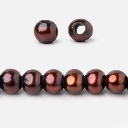 6-6.5mm Orangy Brown Off Round 2.5mm Large Hole Pearls 15 inch 78 pieces