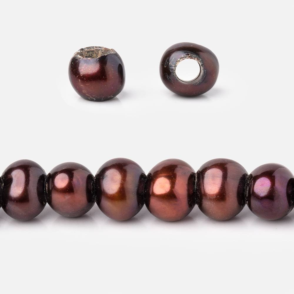 6-7.5mm Cherry Brown Off Round 2.5mm Large Hole Pearls 15 inch 75 pieces