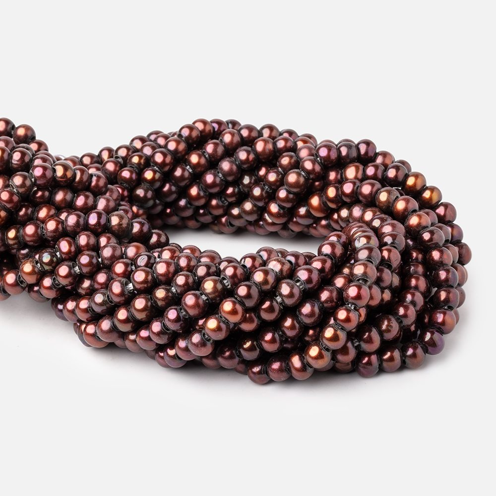 6-7.5mm Cherry Brown Off Round 2.5mm Large Hole Pearls 15 inch 75 pieces