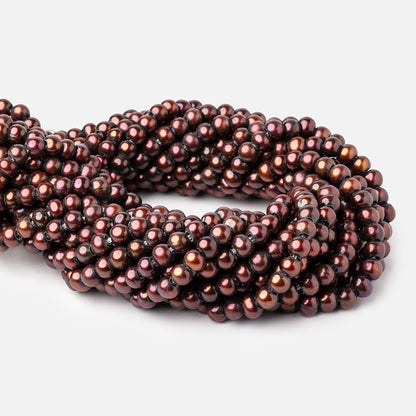 6-7.5mm Cherry Brown Off Round 2.5mm Large Hole Pearls 15 inch 75 pieces