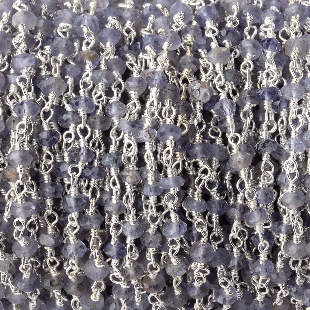 3-3.5mm Iolite faceted rondelle Silver plated Chain by the foot 39 pieces