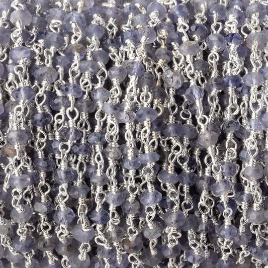 3-3.5mm Iolite faceted rondelle Silver plated Chain by the foot 39 pieces