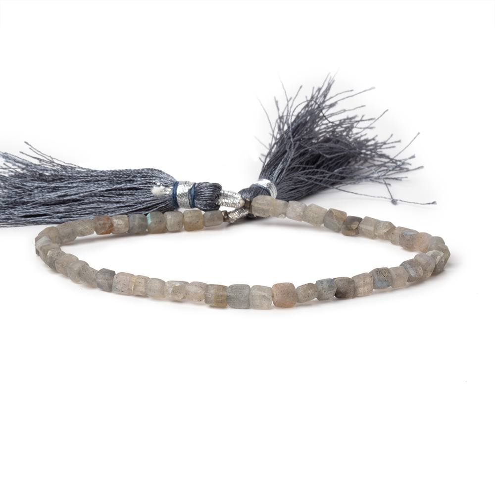 3-4mm Matte Labradorite Plain Cube Beads 7.5 inches 48 pieces
