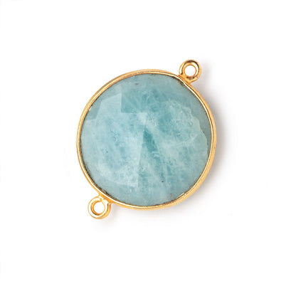 21mm Vermeil Bezeled Aquamarine Coin Focal Bead Connector 1 pc