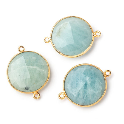 21mm Vermeil Bezeled Aquamarine Coin Focal Bead Connector 1 pc