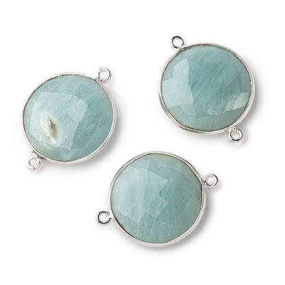 21mm Silver Bezeled Aquamarine Coin Focal Bead Connector 1 pc