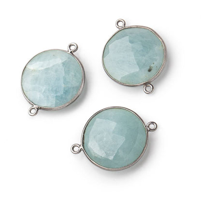 21mm Black Gold Bezeled Aquamarine Coin Focal Bead Connector 1 pc