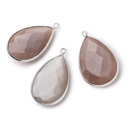 26x17mm Silver Bezeled Chocolate Moonstone Pear Focal Pendant 1 pc